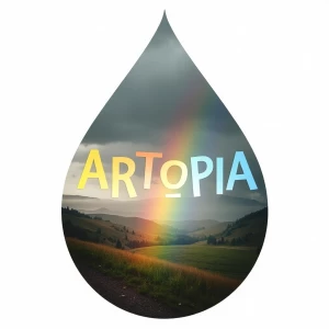 "ARTOPIA" artwork of a double exposure raindrop with a rainbow v...