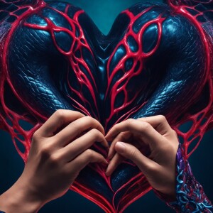 (CLOSEUP) two hands coming together to make a heart, through it...