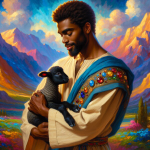 Oil painting of an African-American man resembling Jesus Christ,...