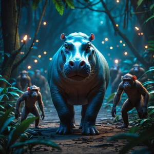 A gorgeous female hippopotamus blue eyes and cyan blue skin, wea...