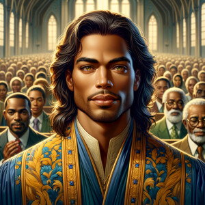Illustrate an inspiring African-American Jesus crust with a dign...