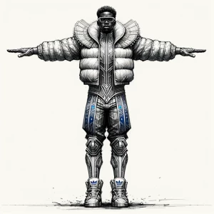 A frontal T pose full body concept illustration of A powerful bl...