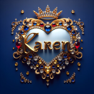 Craft a 3-D image showcasing the name 'KAREN' in a luxurious gol...
