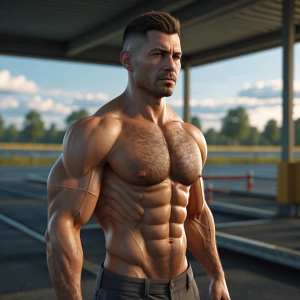 Naiketrucker showed the man in the rest area his muscle and hair...