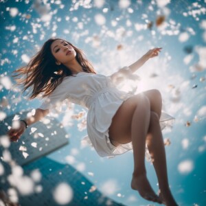 Falling anime teen girl in white mini dress