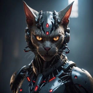 Create an image of a  evil demon cat with a sinister and threate...