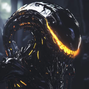 In the style of Accented Art An alien hybrid portrayed with bold...