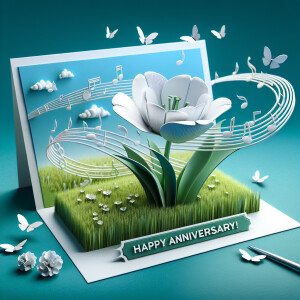 3D image of a card tha reads HAPPY ANNIVERSARY! On the front of...