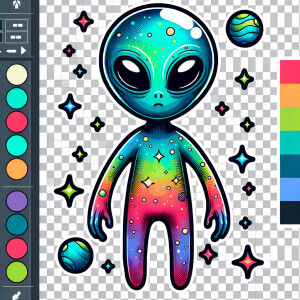 Colored alien transparent graphic, no background, cosmic alien g...