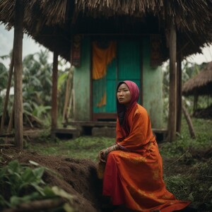 Seorang wanita Indonesia sedang menyandang papan bertuliskan "Ma...