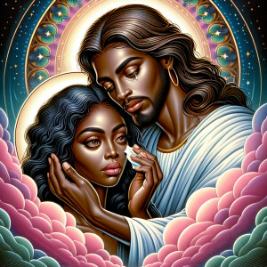 Ensure that the image distinctly represents both Jesus Christ an...