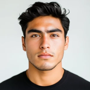 Generate an image of a 22-year-old Mexican American man with a c...