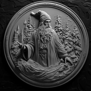 Design a grayscale 3D bas-relief of ghost of Christmas past, fea...