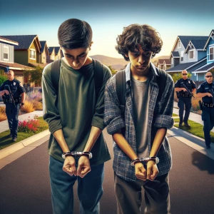 Image of two handcuffed 15-year-old realistic image of Caucasian...