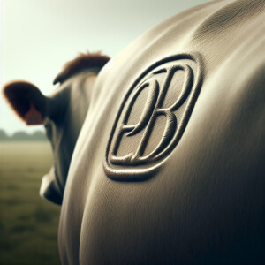 The mark left on a cow’s hide as a logo for a company with the l...