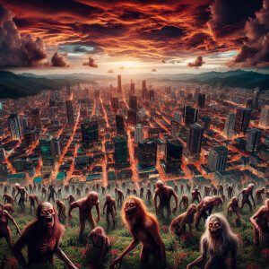 Imagen panorámica desde arriba de una ciudad que está siendo inv...