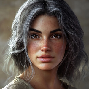 A realistic photo of a heavy set woman with brown eyes and shoul...