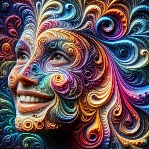 Create an 8K UHD image featuring the face of a smiling woman com...