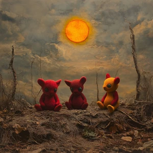 Create a photorealistic image depicting the felted Teletubbies i...