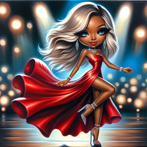 Glossy Acrylic Oil Painting:  A radiant, African American mocha-...