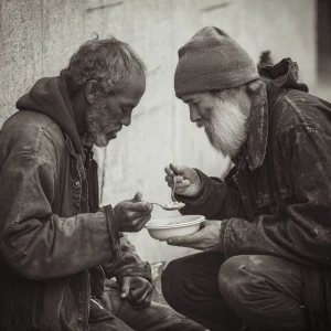 Feeding a poor homeless white man