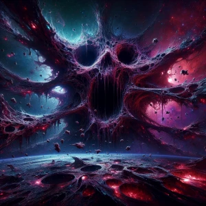 An overwhelming, apocalyptic cosmic horror scene in the void of...