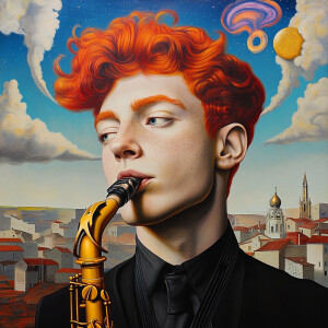 In this masterwork, a man with striking red hair embodies an exi...