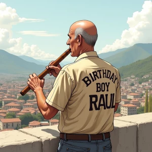 Draw a man in his early sixties with a bald head. Don't show his...