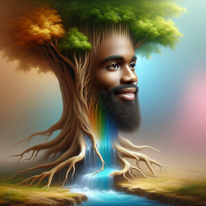 A hyper-realistic 3-D oil painting depicting a tree integrated w...