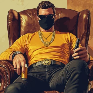 A man with short, dark hair styled back, wearing a bright yellow...