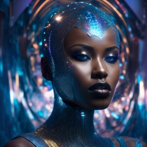 Create a computer-generated holographic image of a futuristic ba...