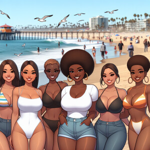 Black women with attractive, curvy shapes are standing beside m...