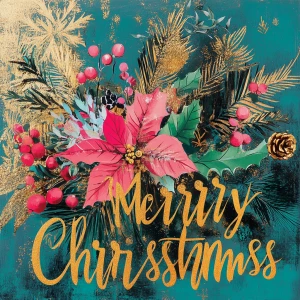 A beautiful  Christmas image with gold leaf. It says ‘Merry Chri...