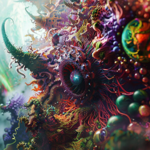 Create an ultra-realistic depiction of a 5-MeO-DMT realm, featur...