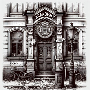 Create a drawing or comic book style image showing the entrance...