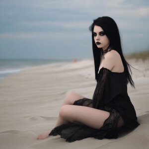 Middle school goth girl at a nude beach