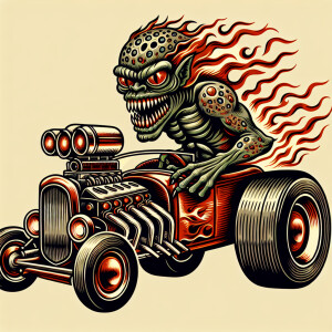 Hot rod monster in an old school tattoo style
