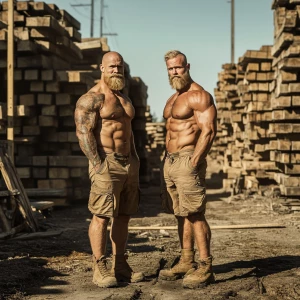 In the sprawling expanse of a bustling lumber yard, two seasoned...