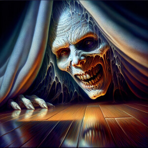 A hyper high quality photorealistic of a creepy ghost dark world...