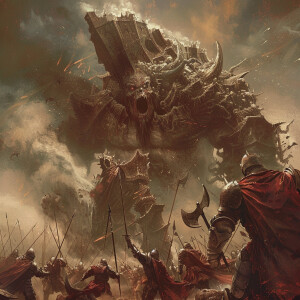 A colossal crest crushes 10 armored knights beneath its weight a...