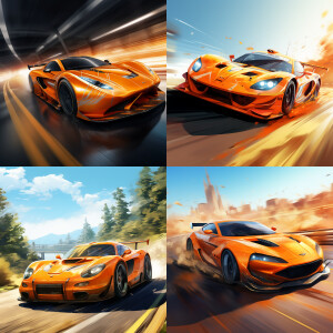 Fast orange car on a race, summer