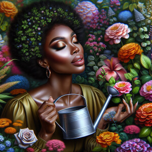 Artwork depicting a very beautiful, light-skinned Black woman in...