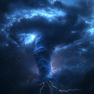 Terrible thunderstorm with lightning and rain and a tornado, int...
