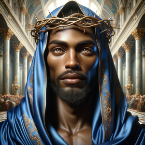 A hyper-realistic image of an African-American Jesus Christ, ser...