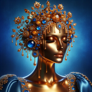 Create a 3-D realistic, elegant figure against a vivid royal blu...