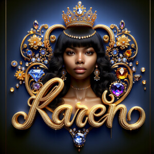 VCraft a 3-D image showcasing the name 'KAREN' in a luxurious go...