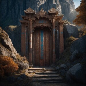 Massive, richly decorated doorways adorned with intricate carvin...