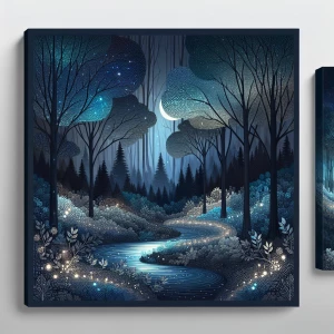 "Enrich your bedroom with the tranquil 'Midnight Forest' print,...