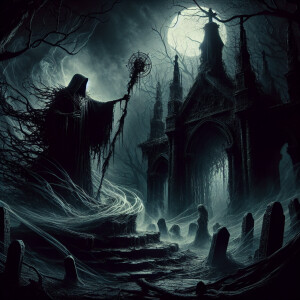 "In the midnight embrace of a moonless night, a shadowy figure s...