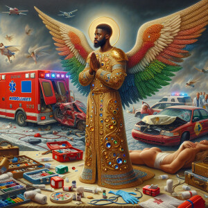 Create a realistic 3D oil painting depicting a scene of emergenc...